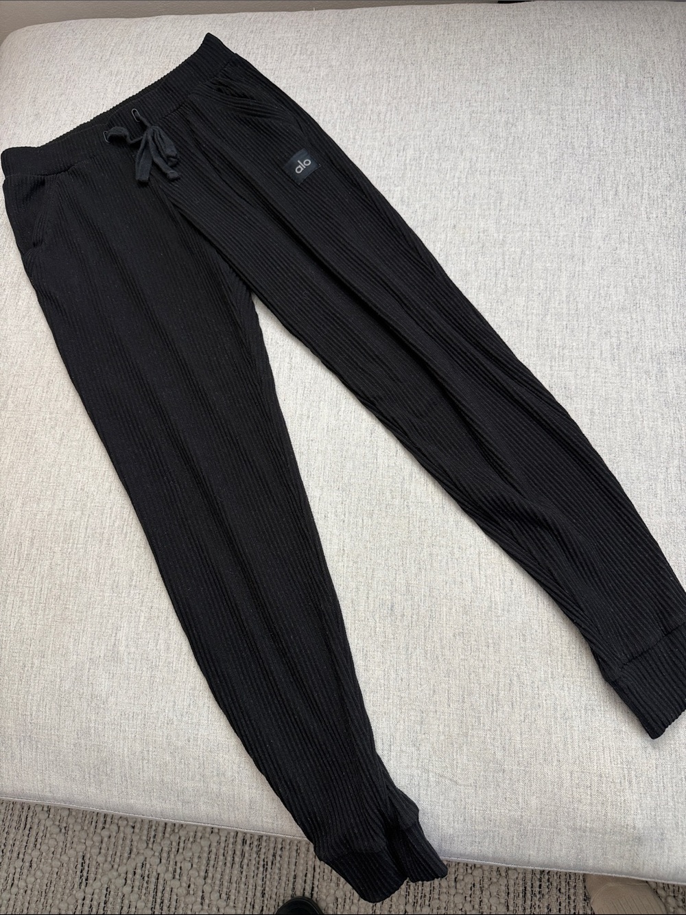 ALO Yoga Muse Black Ribbed Knit Joggers